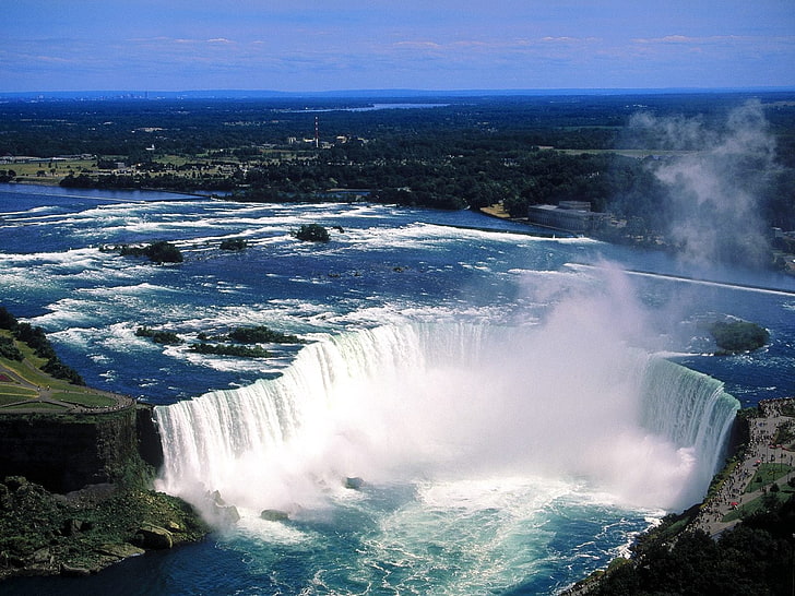 Niagara Falls, Niagara Falls, mgła, woda, wysokość, strumień, ludzie, Tapety HD