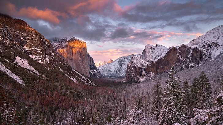 산, 자연, 겨울, 풍경, 요세미티 국립 공원, 미국, HD 배경 화면