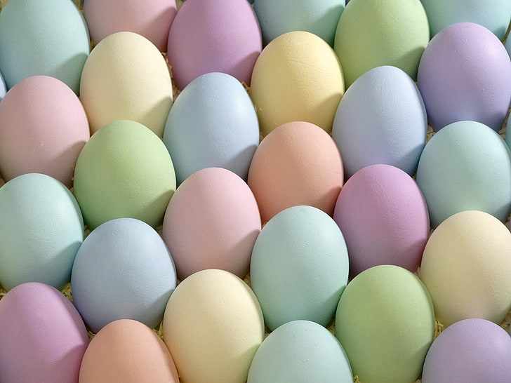 purple, green, and pink eggs, easter, eggs, colored, HD wallpaper