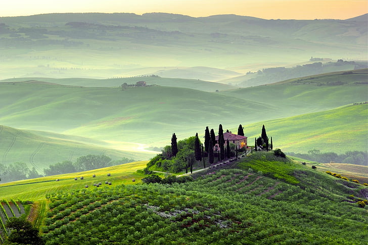 Photography, Tuscany, Field, Hill, House, Italy, Man Made, Mansion, Tree, HD wallpaper