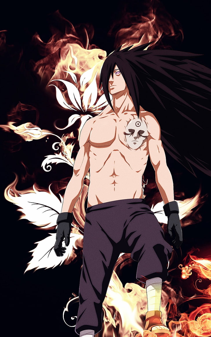 Naruto Shippuuden, Uchiha Madara, shirtless, long hair, anime boys, Rinnegan, HD wallpaper