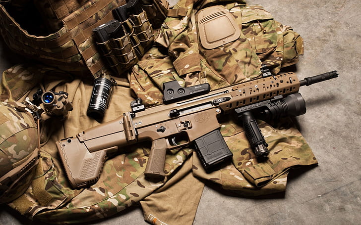 FN Scar Assault Rifle, assault rifle, military, gun, HD wallpaper