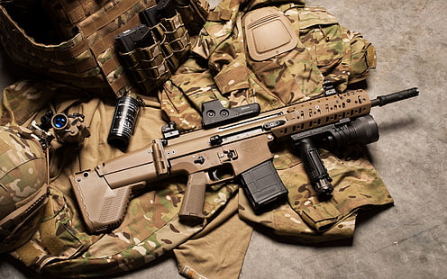 FN Scar Assault Rifle, assault rifle, military, gun, HD wallpaper HD wallpaper