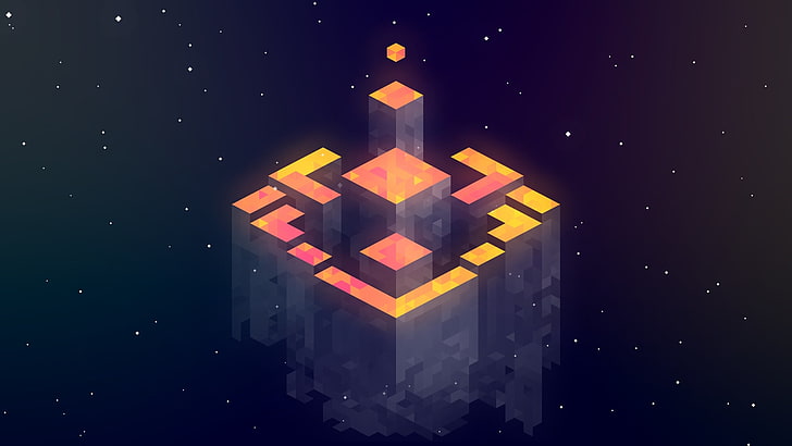 orange and gray Minecraft wallpaper, yellow, gray, and orange structure illustration, abstract, isometric, minimalism, Fez, artwork, digital art, video games, HD wallpaper
