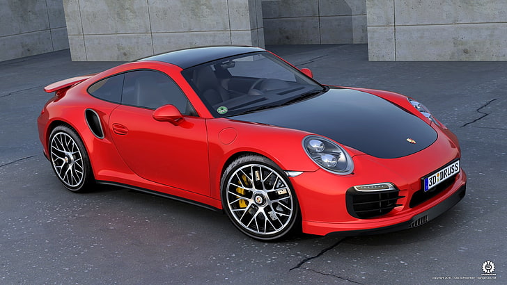 Porsche 911 coupé nera e rossa, Porsche, 911, turbo, s, rosso, vista laterale, Sfondo HD
