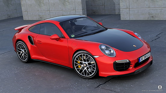 черно-красный Porsche 911 купе, porsche, 911, турбо, с, красный, вид сбоку, HD обои HD wallpaper