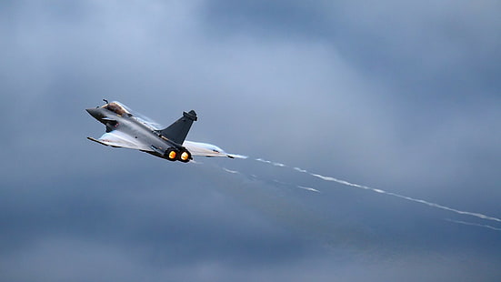 Samolot, Wojsko, Siły Powietrzne, Dassault Rafale, biało-czarny myśliwiec, samolot, wojsko, siły powietrzne, Dassault Rafale, Tapety HD HD wallpaper