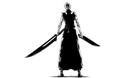 Mann hält Schwerter Anime Charakter Illustration, Bleichmittel, Kurosaki Ichigo, Zangetsu, Manga, HD-Hintergrundbild HD wallpaper