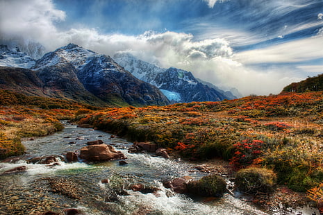 long exposure photo of mountain ranges, south america, south america, South America, long exposure, photo, mountain, Argentina, Patagonia, andes, hdr, hiking, backpacking, river, nature, High  Dynamic  range, photography, stuck, customs, Nikon  d3x, march, color, outdoor, day, wilderness, landscape, world  travel, south  America, autumn, back  pack, hike, water, rock, plain, foothill, cloud, snow, natural, scenic, scenery, wild, outdoors, scenics, mountain Peak, beauty In Nature, HD wallpaper HD wallpaper