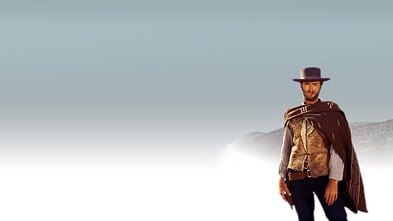 Клинт Иствуд Вестерн HD, Клинт Иствуд, ковбой, пустыня, серый, шериф, вестерн, белый, молодой, HD обои HD wallpaper