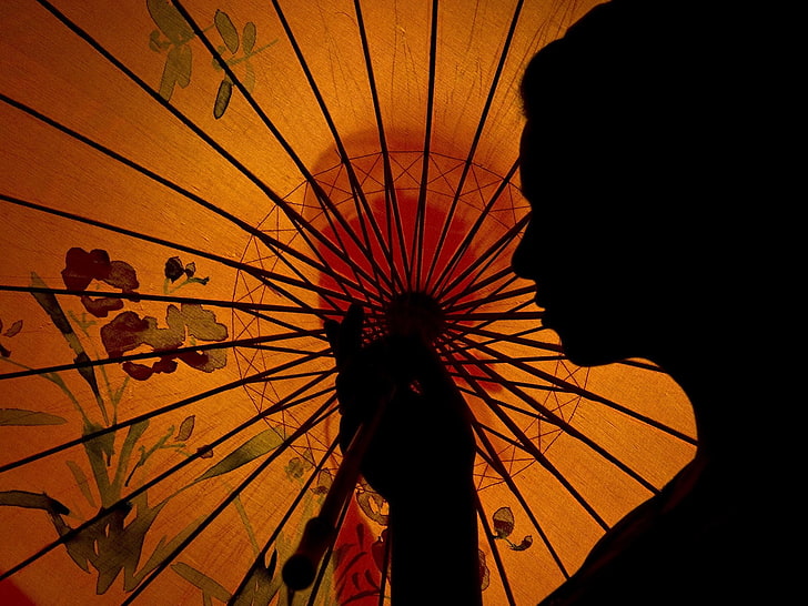 profilo di donna sagome ombrelli ombrelli Art Ombrello HD Arte, donne, carta, Sfondo HD
