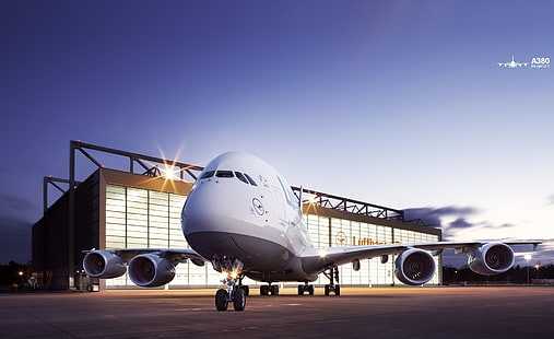 루프트 한자 에어 버스 A380, 하얀 비행기, 모터, 비행기, 에어 버스, 루프트 한자, 공항, HD 배경 화면 HD wallpaper