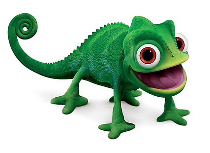 иллюстрация зеленого хамелеона, хамелеон, рапунцель, паскаль, длинный язык, HD обои HD wallpaper