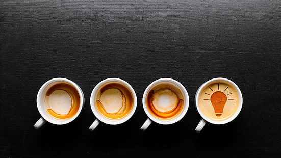 coffee, cups, idea, bulb, design, black, HD wallpaper HD wallpaper