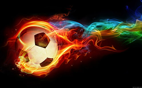 サッカー火、サッカー、スポーツ、ボール、火、グラフィック、 HDデスクトップの壁紙 HD wallpaper