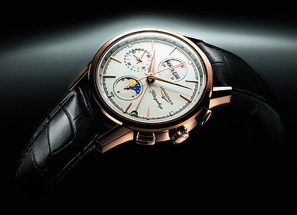 okrągły biały chronograf z czarnym skórzanym paskiem, zegarek, Longines, szwajcarski zegarek, Tapety HD HD wallpaper