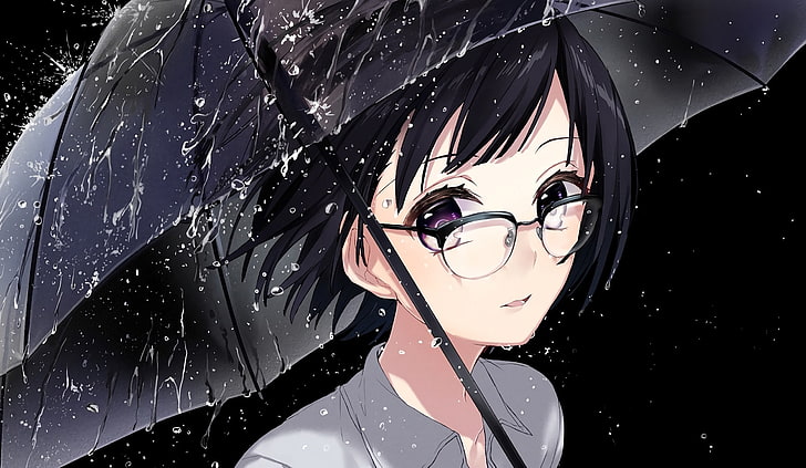 Anime girl, meganekko, raining, glasses, short hair, Anime, HD wallpaper |  Wallpaperbetter