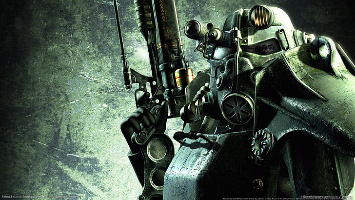 Fallout 3, armadura de poder, Fallout, metralhadora, videogames, Fallout 4, HD papel de parede