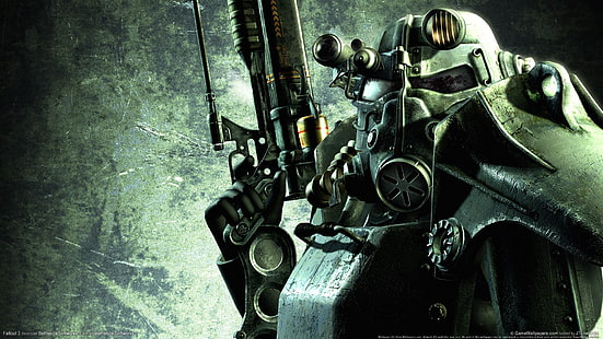 Fallout 3, armadura de poder, Fallout, metralhadora, videogames, Fallout 4, HD papel de parede HD wallpaper
