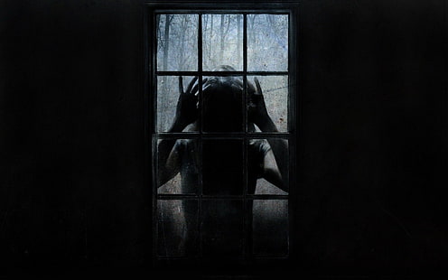 window, uninvited, horror, creepy, women, dark, HD wallpaper HD wallpaper