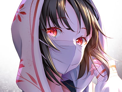 Anime, Anime Girls, Maske, rote Augen, schwarze Haare, kurze Haare, HD-Hintergrundbild HD wallpaper