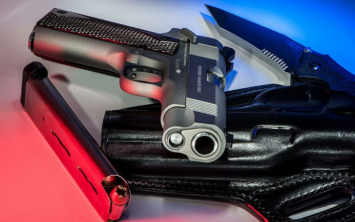 Colt Commander pistol, grå halvautomatisk pistol, fotografering, 2560x1600, pistol, hingst, colt befälhavare, HD tapet