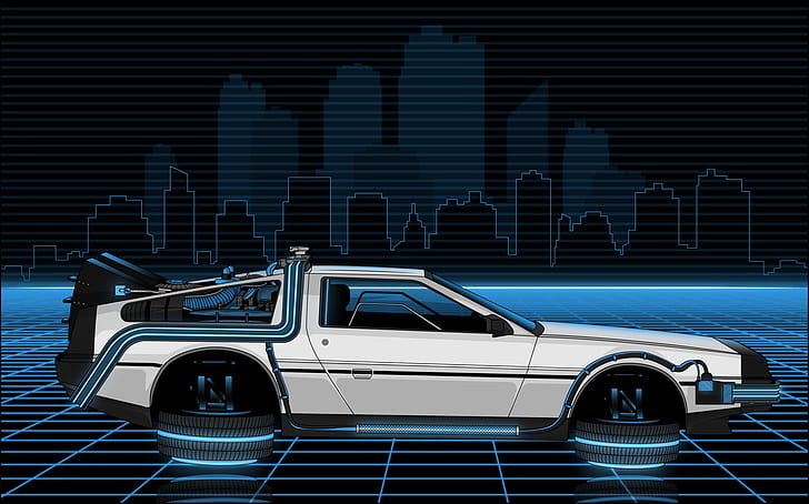 Машина на времето, дигитално изкуство, Завръщане в бъдещето, DeLorean, кола, превозно средство, HD тапет