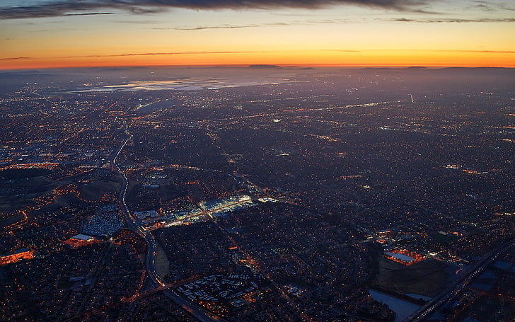 Luftaufnahme, Kalifornien, San Francisco, San Jose, Silicon Valley, Sonnenuntergang, Technologie, USA, HD-Hintergrundbild