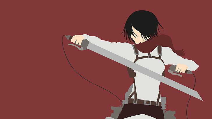 Shingeki no Kyojin, Mikasa Ackerman, minimalis, latar belakang sederhana, gadis anime, Wallpaper HD