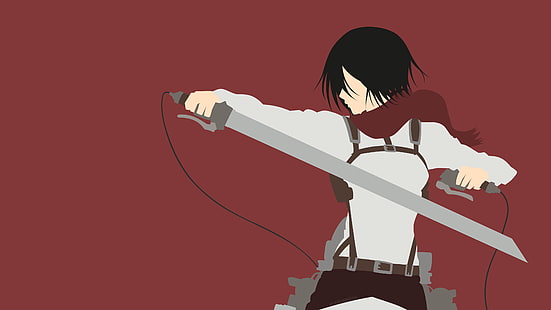 Shingeki no Kyojin, Mikasa Ackerman, minimalism, simple background, anime girls, HD wallpaper HD wallpaper