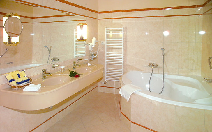 vasca da bagno bianca, vasca da bagno, vasca idromassaggio, mobili, sanitari, stile, Sfondo HD