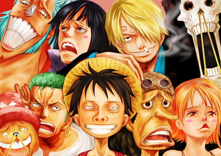 One Piece, Brook (One Piece), Franky (One Piece), Monkey D. Luffy, Nami (One Piece), Nico Robin, Roronoa Zoro, Sanji (One Piece), Tony Tony Chopper, Usopp (One Piece), HD tapet