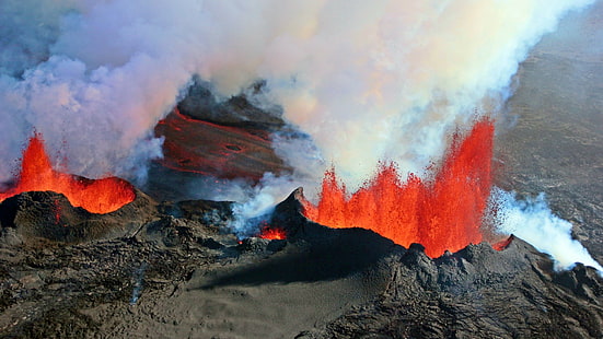 Vulcões, Bárðarbunga, Erupção, Islândia, Lava, Fumaça, Vulcão, HD papel de parede HD wallpaper