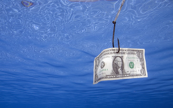 1 ورقة نقدية بالدولار الأمريكي ، الدولار ، المال ، صيد الأسماك، خلفية HD