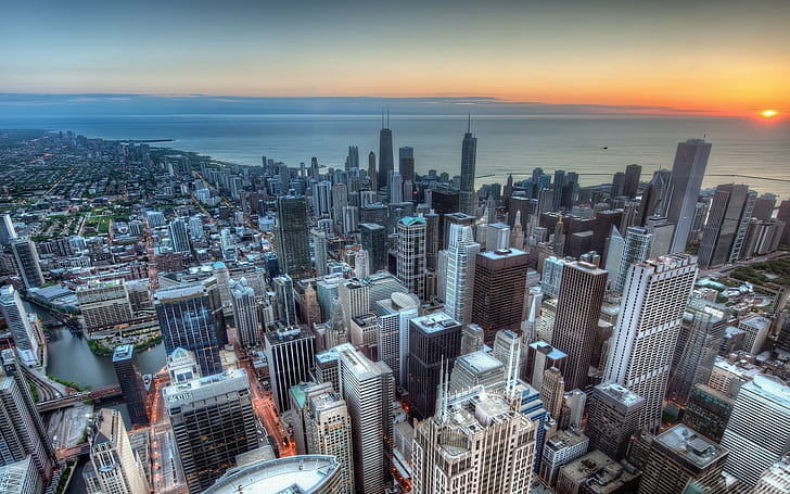 град, градски, въздушен изглед, градски пейзаж, Чикаго, небостъргач, HD тапет