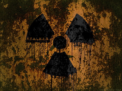 атомный символ, ржавчина, металл, рад подписать на металле, знак радиации, HD обои HD wallpaper
