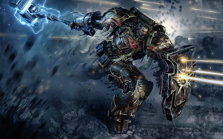 Warhammer 40000, видеоигры, космодесантники, мужчина держит щит аниме персонаж, warhammer 40000, видеоигры, космодесантники, HD обои