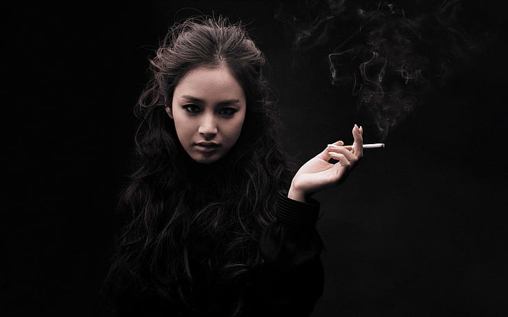 Kim Tae Hee, ragazza dell'Asia, fumo, nero, Kim, Asia, ragazza, fumo, nero, Sfondo HD