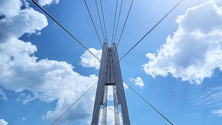 niebo, chmury, most linowy, Tapety HD