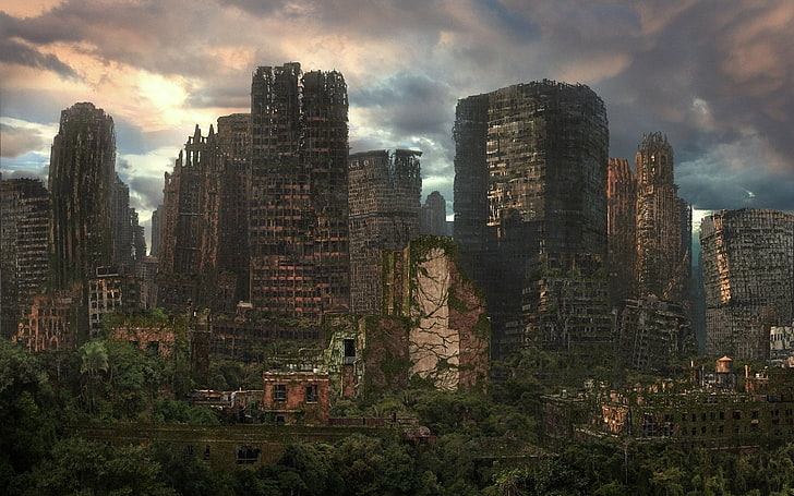 Stadtbild und Pflanzen digitale Tapete, Sci Fi, Post Apocalyptic, HD-Hintergrundbild