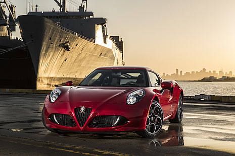 röd Alfa Romeo 4C kupé, alfa romeo, 4c, 2015, röd, sportbil, kupé, HD tapet HD wallpaper