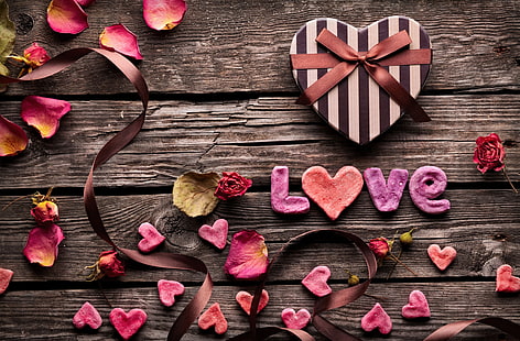 love, ribbon, Valentines Day, decorations, romantic, heart, HD wallpaper HD wallpaper