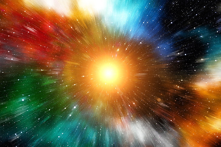 carta da parati galassia multicolore, raggi, colorato, sole, luminoso, brillantezza, Sfondo HD