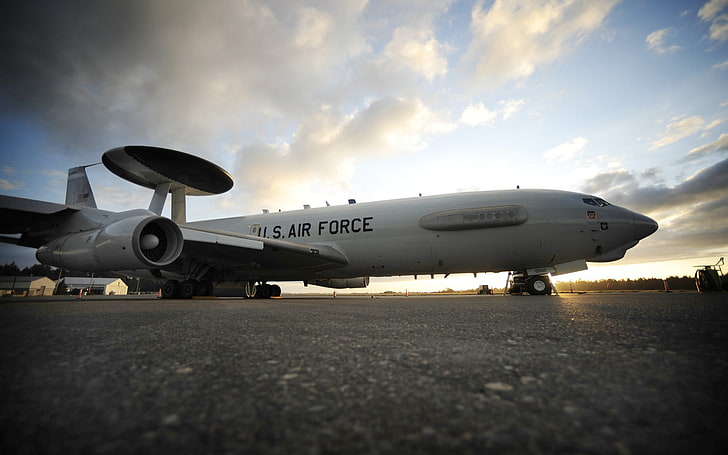 avión blanco de la Fuerza Aérea de EE. UU., avión, militar, avión, guerra, Boeing, Boeing E-3, E-3 Sentry, Fondo de pantalla HD