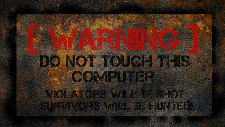 黒と茶色の警告テキストボード、標識、警告標識、ユーモア、タイポグラフィ、グランジ、 HDデスクトップの壁紙