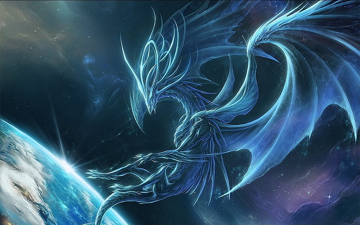 blue dragon digital wallpaper, Fantasy, Dragon, HD wallpaper
