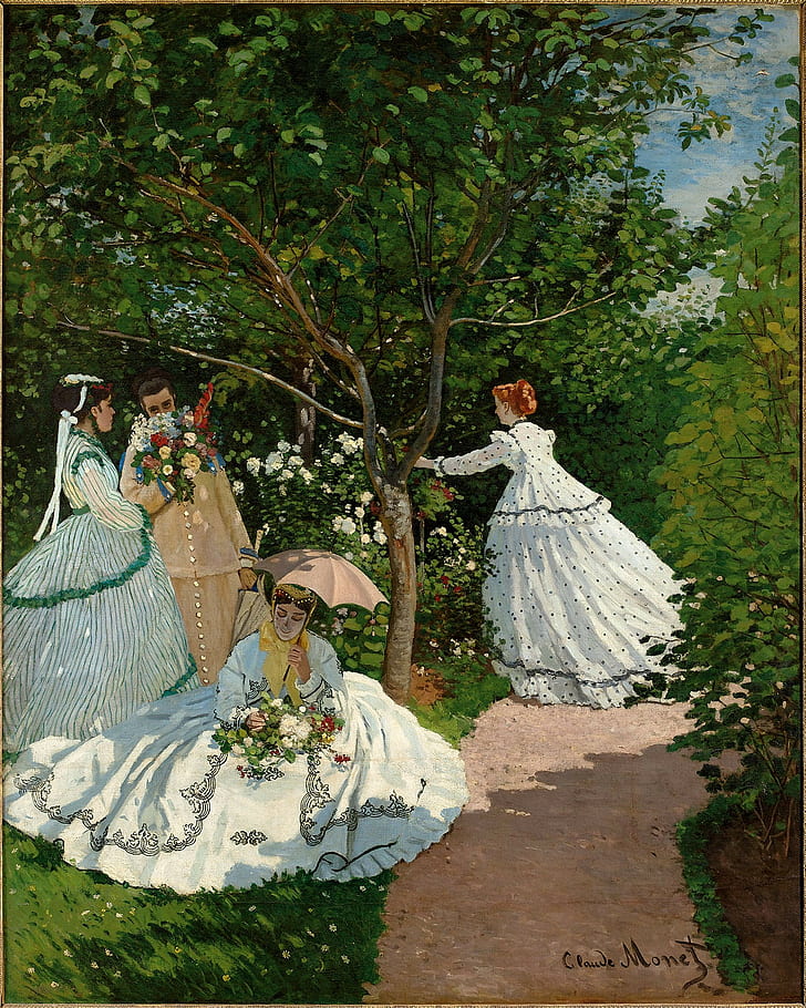 pintura a óleo, obras de arte, Claude Monet, Femmes au jardin, HD papel de parede, papel de parede de celular