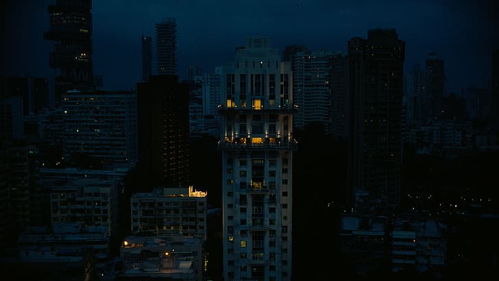 テネット、都市、夜、超高層ビル、クリストファー・ノーラン、暗い背景、 HDデスクトップの壁紙