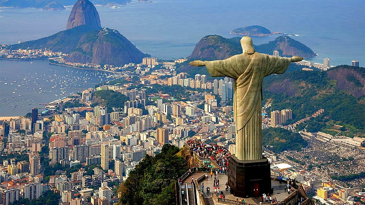 Христос Изкупителят над Рио, планина, изглед, статуя, град, изглед, природа и пейзажи, HD тапет