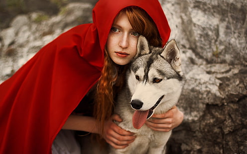 little red riding hood wallpaper, wolf, cloak, redhead, Red Riding Hood, Cosplay, little red riding hood, HD wallpaper HD wallpaper